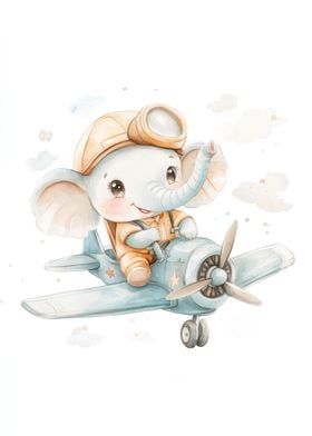 Elephant Pilot Watercolor