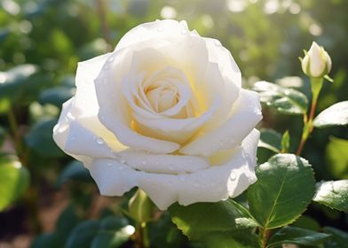 White Rose with Dew Drops