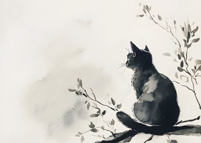 Black Cat on Branch