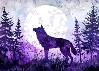 Wolf Silhouette Under Full Moon