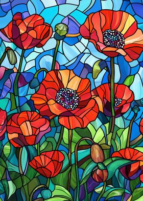 Stained Glass Poppies Flowers