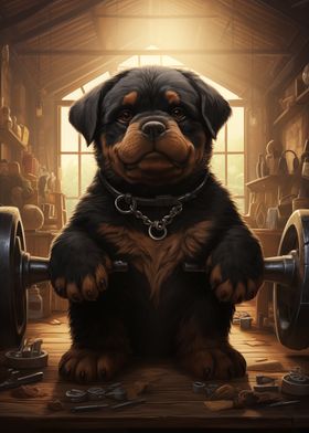 Rottweiler Puppy Lifting Weights