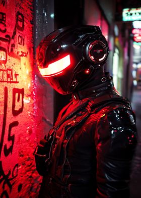 Cyberpunk Helmet with Red Lights