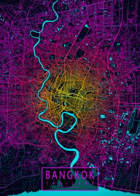 Bangkok City Map Thailand Neon