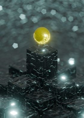 Abstract 3D Sphere on Cubes with Sci fi Pattern