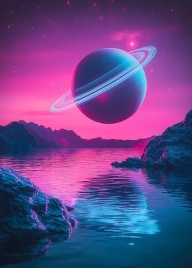 Saturn-like Planet in Pink Sky