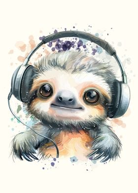 Cute Sloth with Headphones