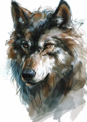 Wolf Watercolor Portrait