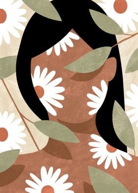 Woman And Daisies Aesthetic Vintage Flowers Retro