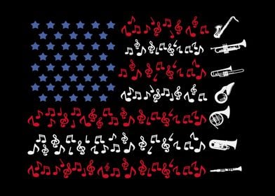 Wind Instruments USA Flag Music Saxophone Tuba Trumpet