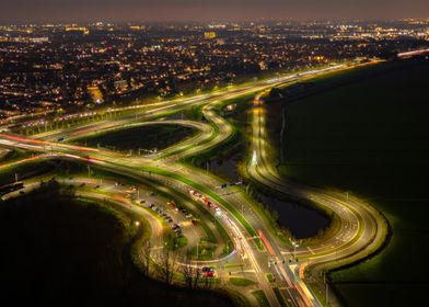 Highway Interchange at night with light trails