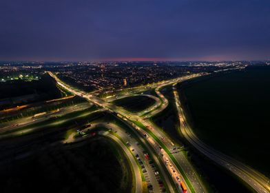 Highway Intersection at night with light trails