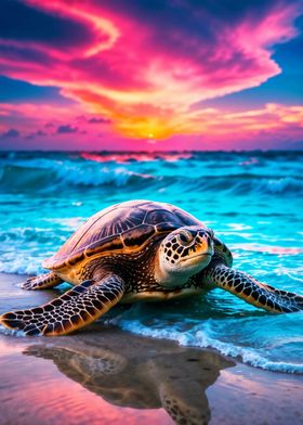 Majestic Sea Turtle at Sunset