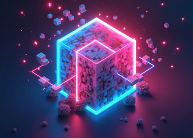 Neon Cube Abstract