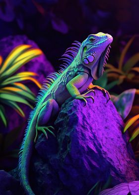 Green Iguana on Rock