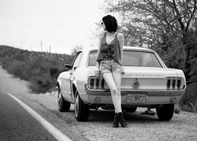 Woman Leaning on Mustang