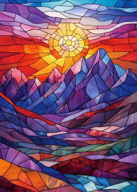 Stained Glass Mountain Sunset