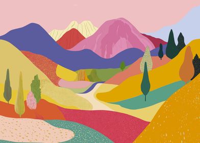 Colorful Mountain Matisse Style