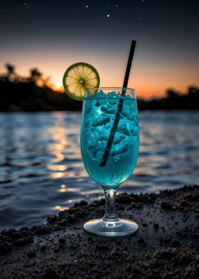 Blue Cocktail at Sunset