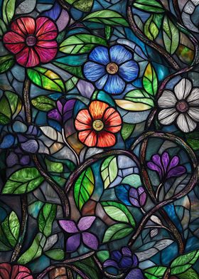 Stained Glass Floral Landscape