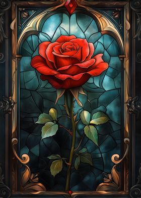 Stained Glass Rose Landscape