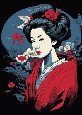 Geisha with Cherry Blossoms