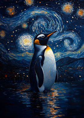 Penguin Under Starry Night