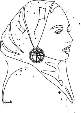 Astrolabe Line Art Woman with Constellation