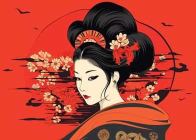 Geisha with Cherry Blossoms