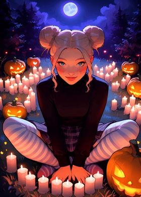 Halloween Girl with Pumpkins