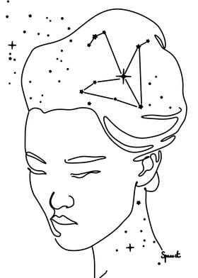 Aquila Constellation Woman Line Art