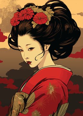 Geisha in Red Kimono