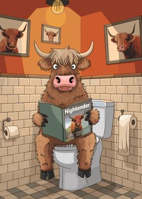 Highland Cow on the Toilet