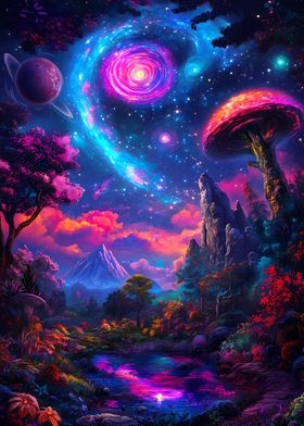 Fantasy Landscape with Galaxy