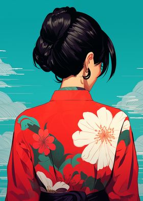 Woman in Red Kimono