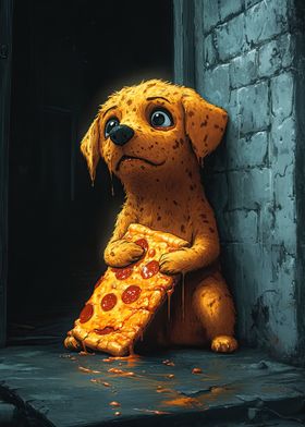 Sad Puppy with Pizza