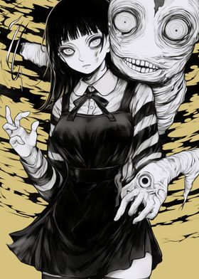 Horror Anime Girl with Monster