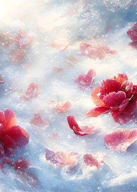 Pink Flower Petals in Snow