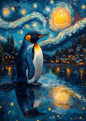 Penguin Under Starry Night