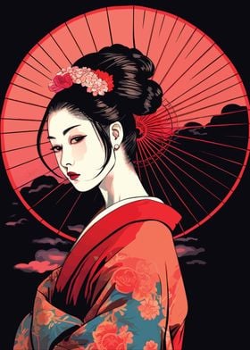 Geisha with Red Umbrella