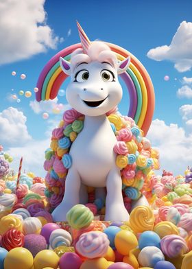 Smiling Unicorn in Candy Land