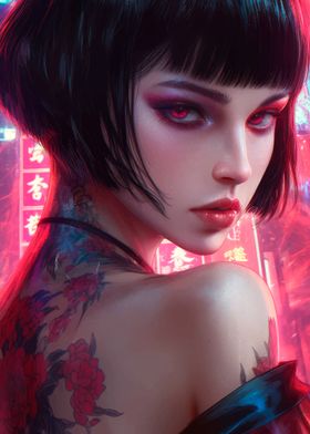 Cyberpunk Woman with Tattoo