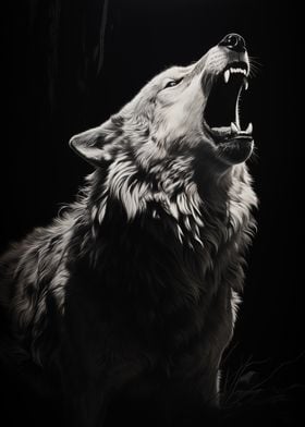 Wolf Howling in Darkness