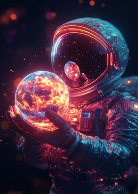 Astronaut Holding Burning Planet