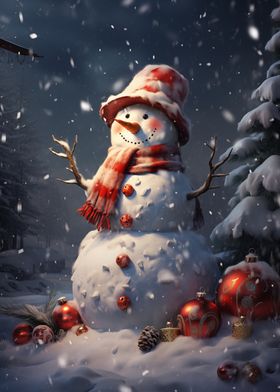 Smiling Snowman in Winter