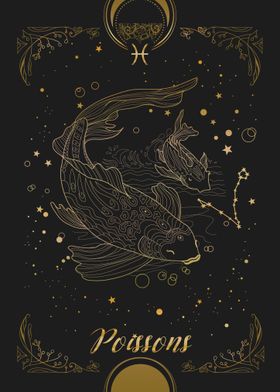 Pisces Gold Zodiac Sign Art