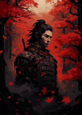 Samurai in Red Forest