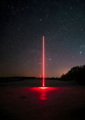 Red Laser Beam Night Sky