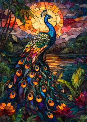 Peacock Stained Glass Sunset