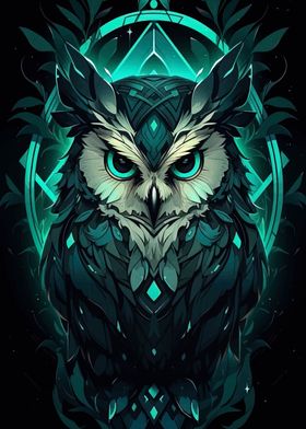 Green Owl with Geometric Pattern